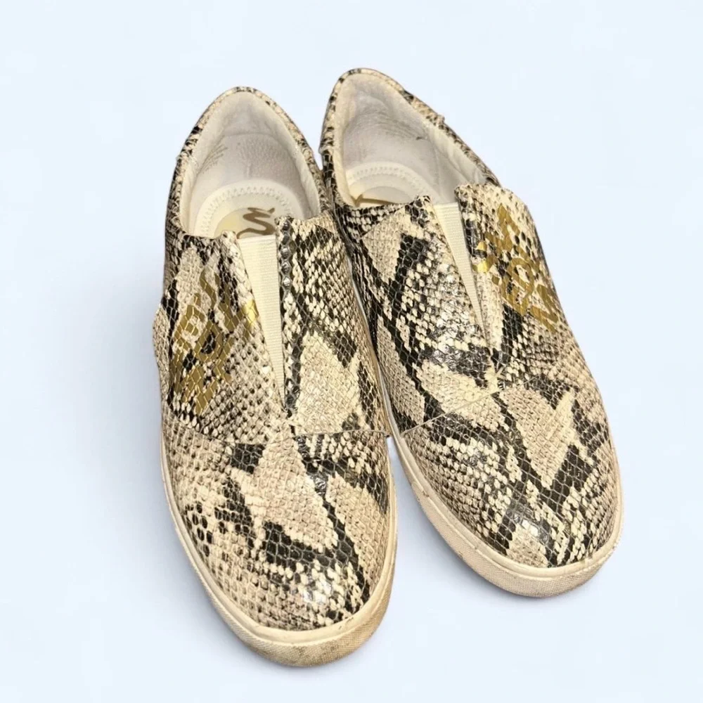 Sam Edelman Snake Print Slip-On Sneakers - Tan and Black